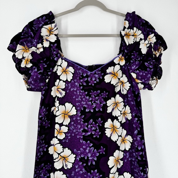 Hilo Hattie’s The Hawaiian Original Purple Off White Hibiscus Flower Maxi Dress - Picture 5 of 11